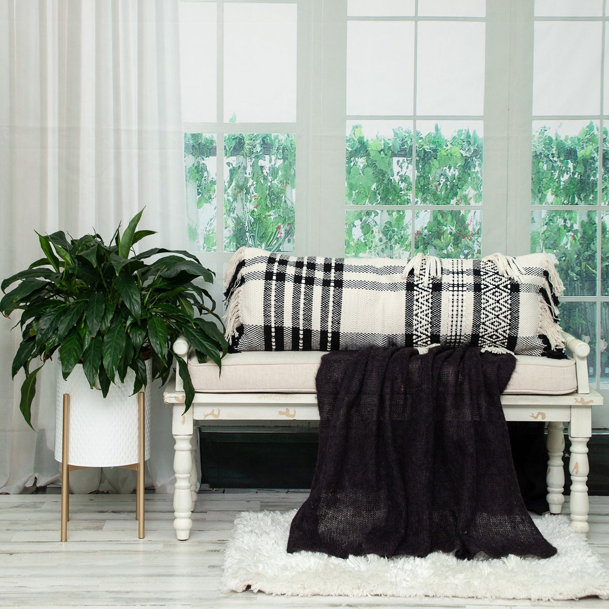 Black and White Geo Long Lumbar Throw Pillow