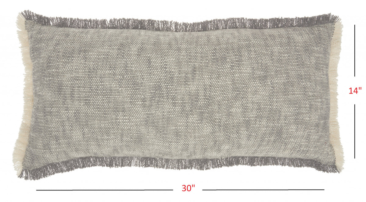 Gray and White Woven Heathered Lumbar Throw Pillow