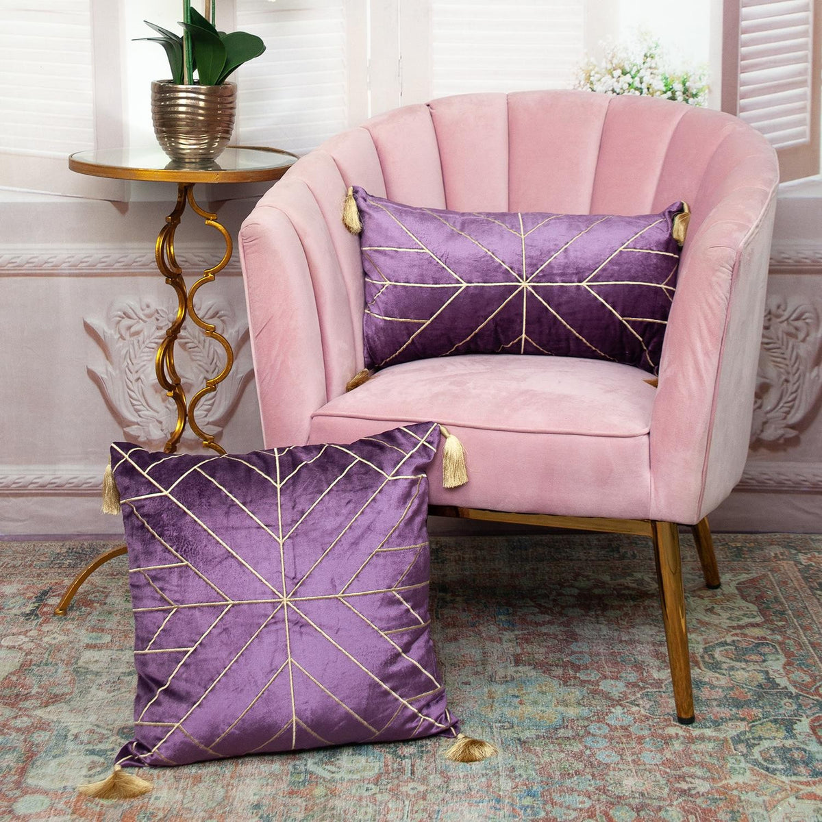 Black Gold and Blue Tufted Velvet Lumbar Pillow