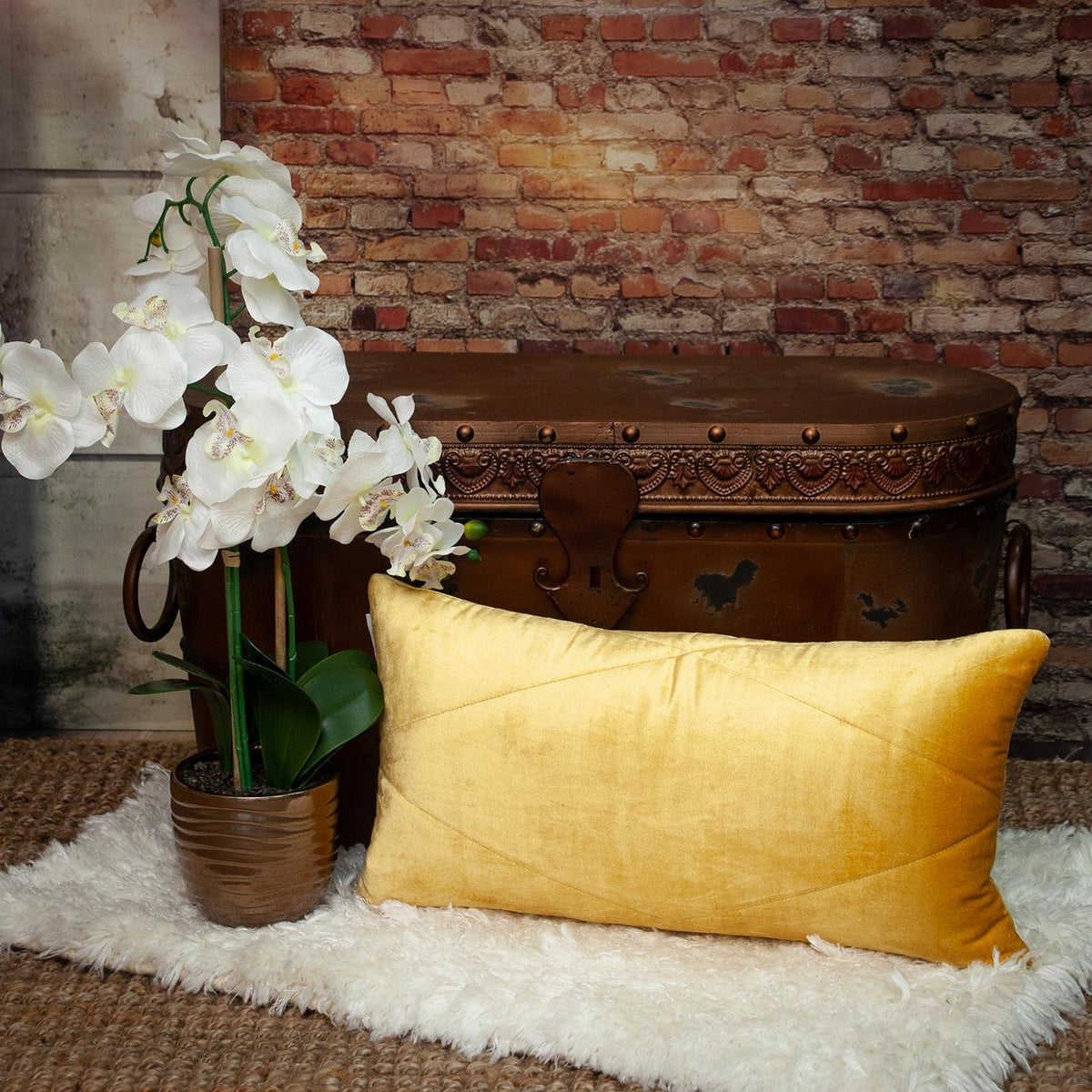 Quilted Yellow Velvet Lumbar Throw Pillow