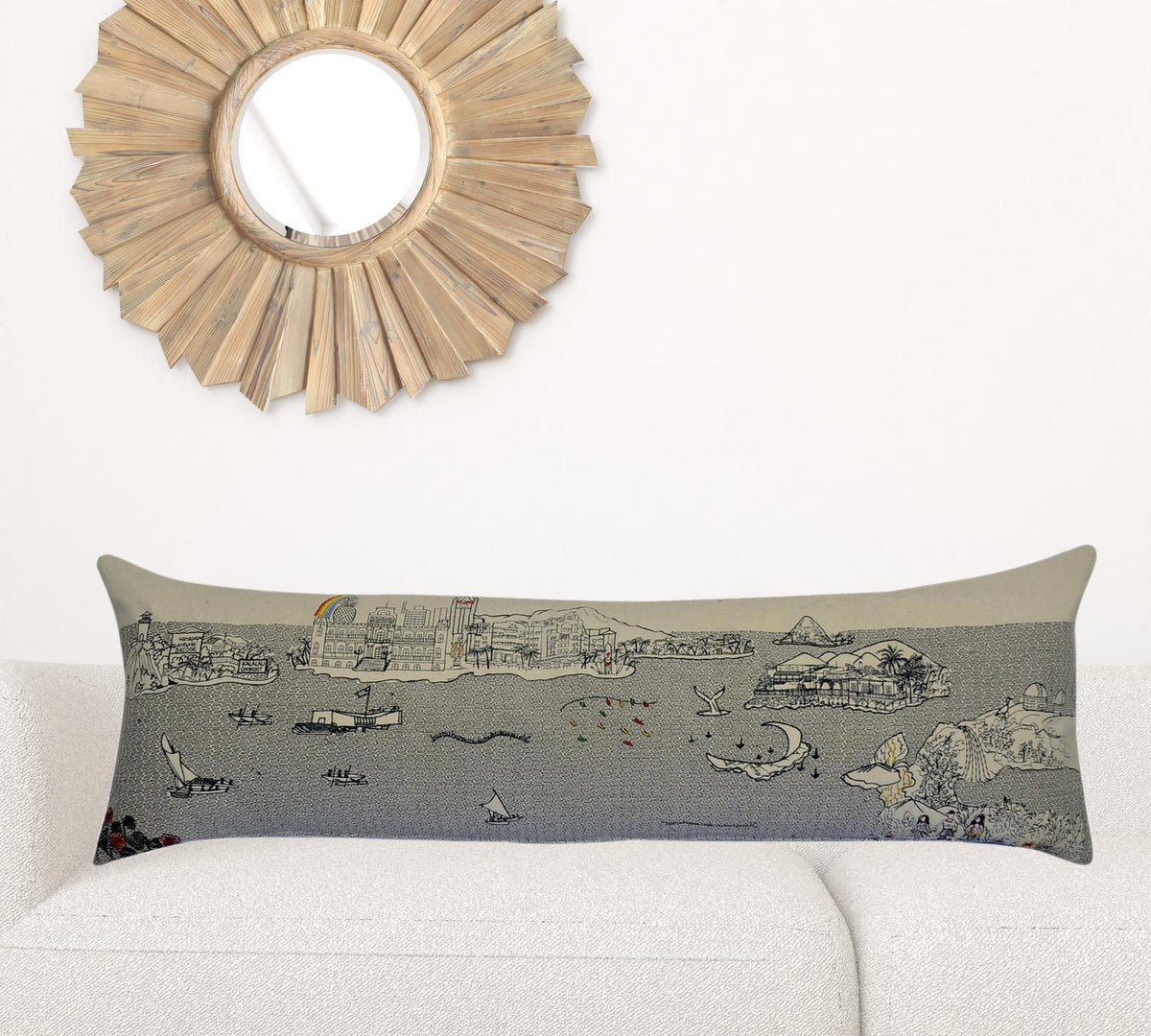 45" White Hawaii Daylight Skyline Lumbar Decorative Pillow