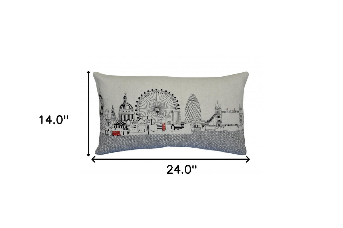 24" White London Daylight Skyline Lumbar Decorative Pillow