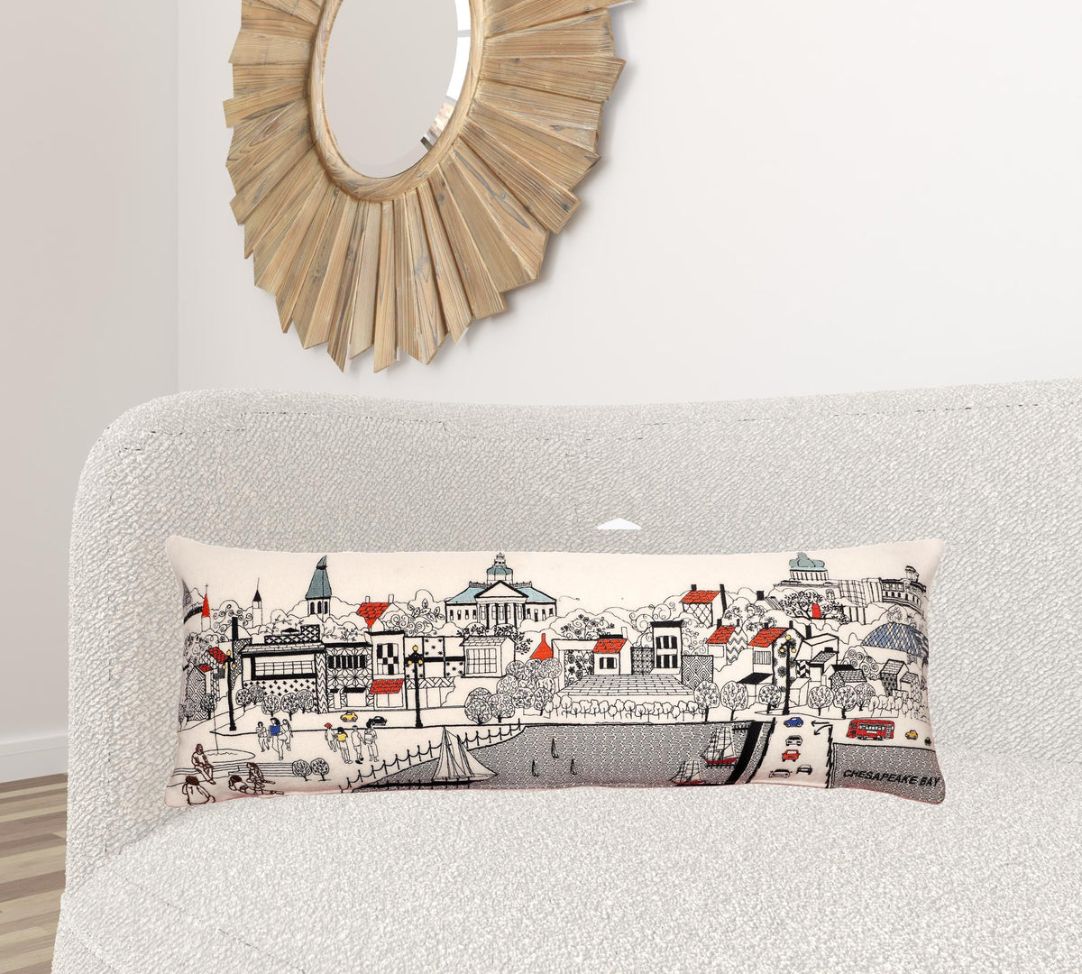 35" White Annapolis Daylight Skyline Lumbar Decorative Pillow
