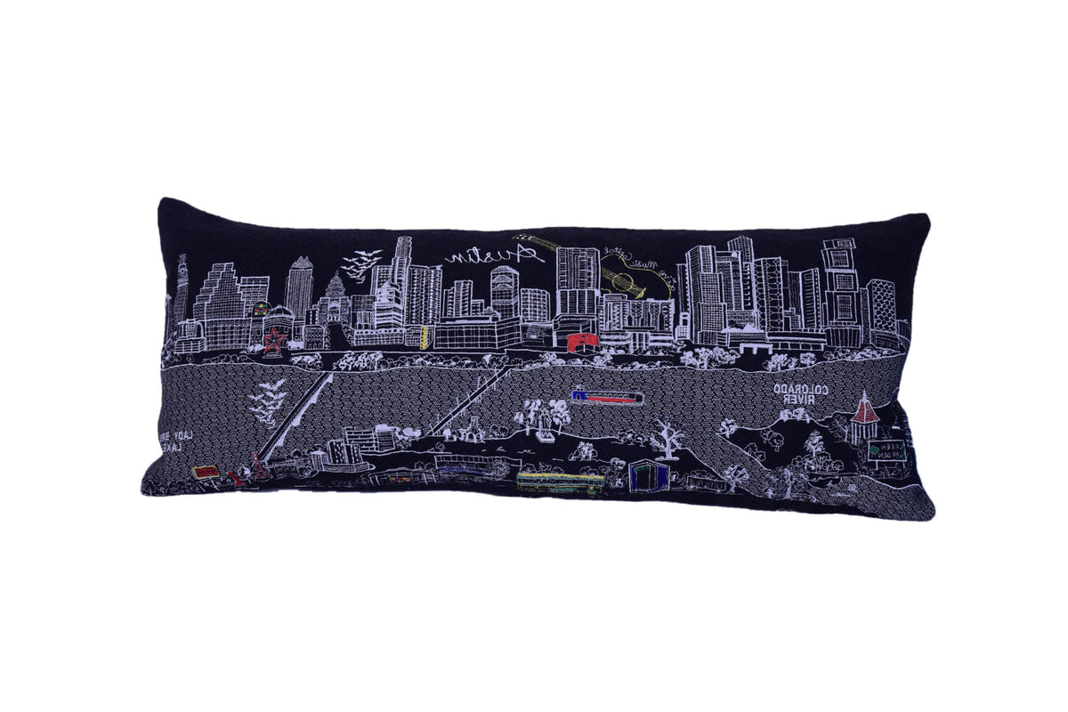35" Black Austin Nighttime Skyline Lumbar Decorative Pillow