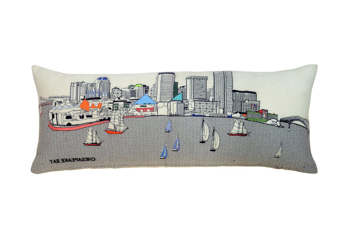 35" White Baltimore Daylight Skyline Lumbar Decorative Pillow