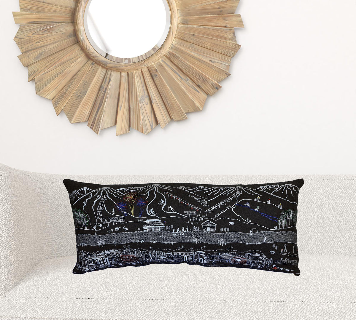 35" Black Breckenridge Nighttime Skyline Lumbar Decorative Pillow