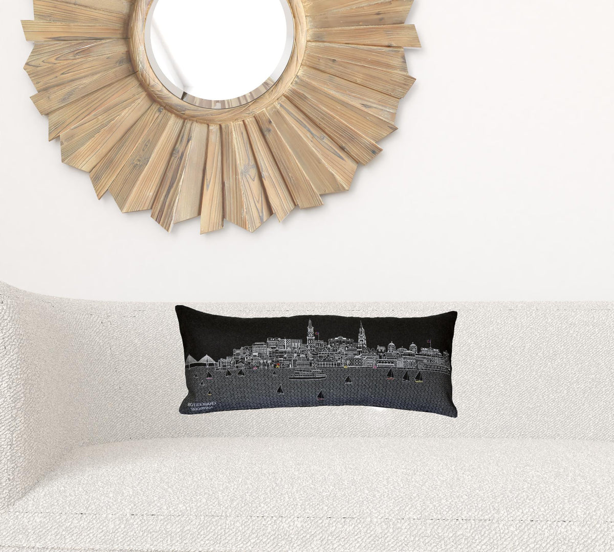 35" Black Charleston Nighttime Skyline Lumbar Decorative Pillow