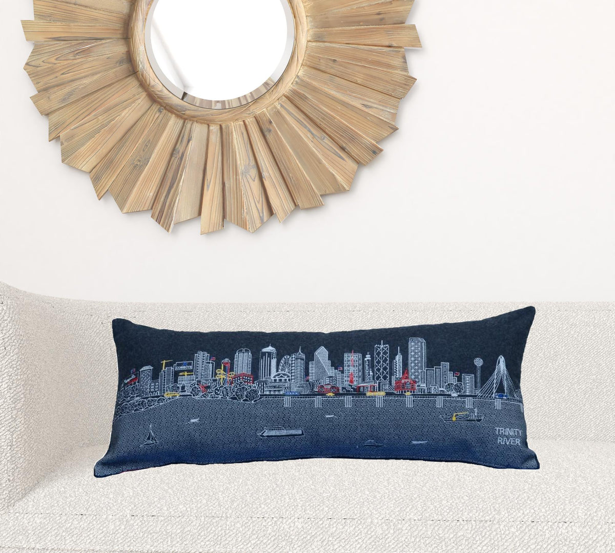 35" Black Dallas Nighttime Skyline Lumbar Decorative Pillow