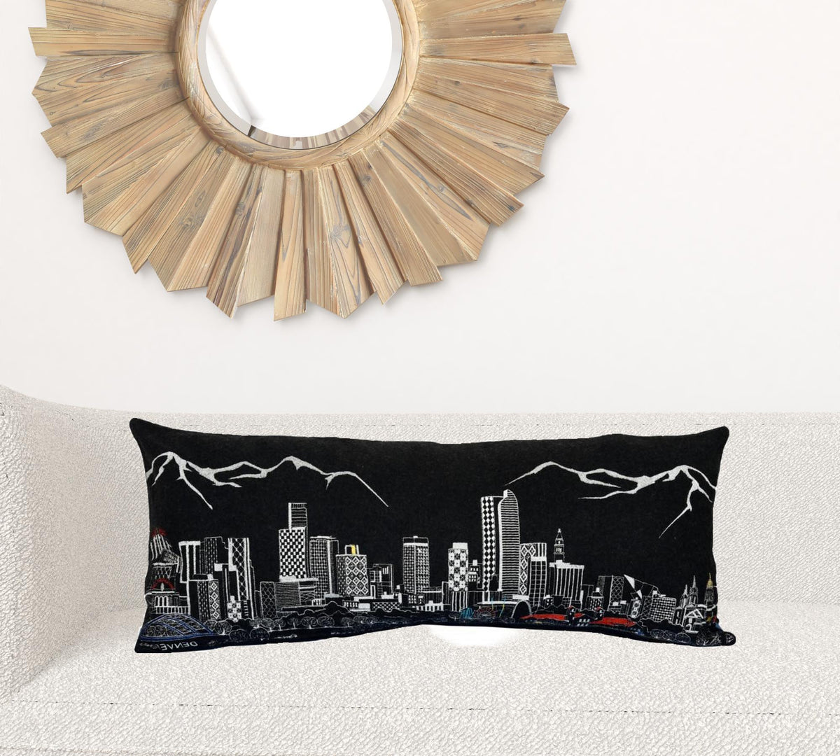 35" Black Denver Nighttime Skyline Lumbar Decorative Pillow