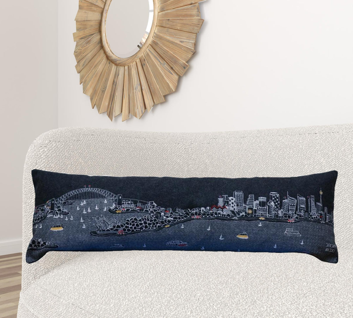 35" Black Sydney Nighttime Skyline Lumbar Decorative Pillow
