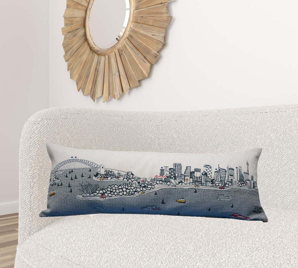 35" White Sydney Daylight Skyline Lumbar Decorative Pillow