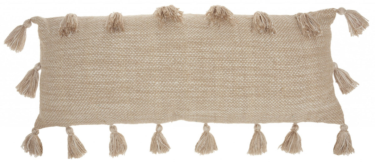 Off White Tasseled Lumbar Pillow