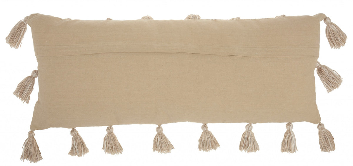 Off White Tasseled Lumbar Pillow