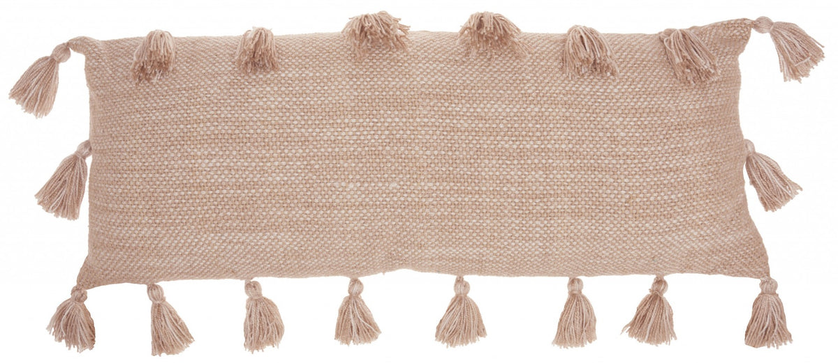 Rose Pink Tasseled Lumbar Pillow