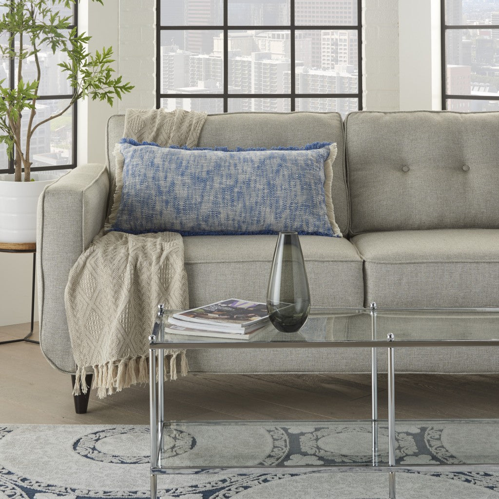 Blue and White Woven Heathered Lumbar Throw Pillow