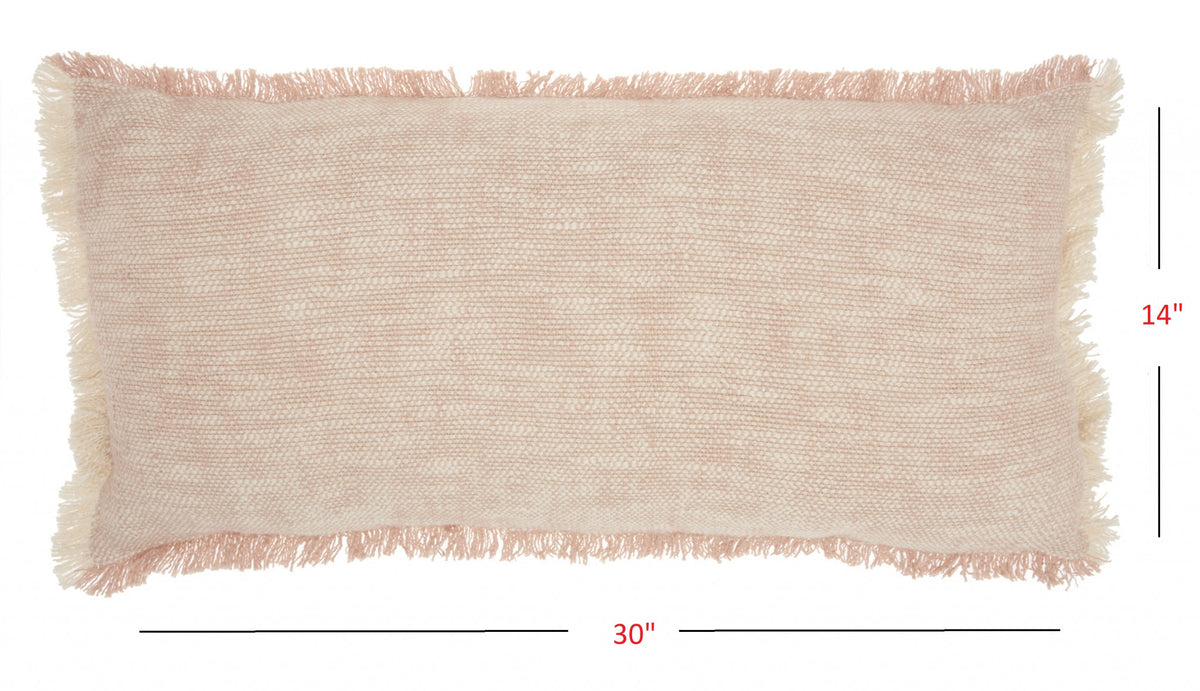 Pink and White Woven Heathered Lumbar Throw Pillow