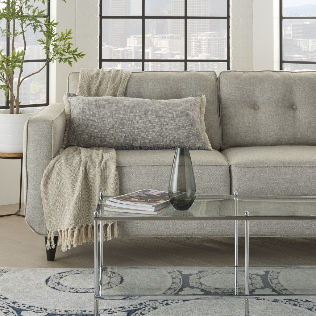 Gray and White Woven Heathered Lumbar Throw Pillow