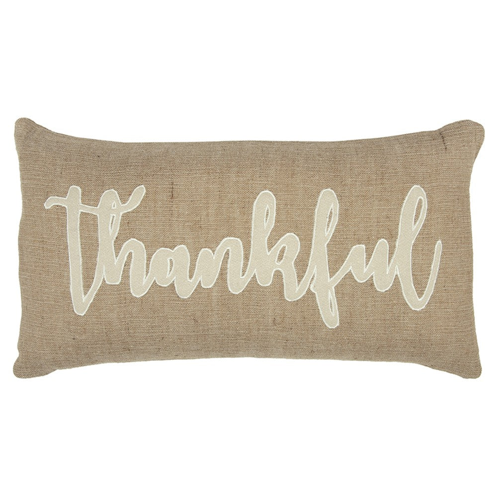 Thankful Cream and Burlap Decorative Lumbar Throw Pillow