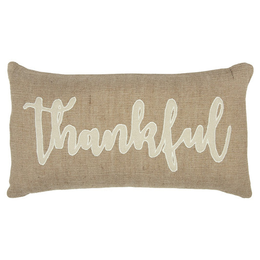 Thankful Cream and Burlap Decorative Lumbar Throw Pillow