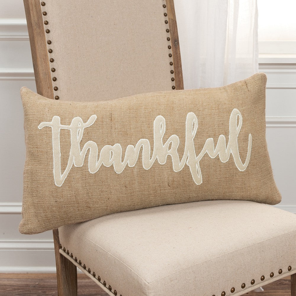 Thankful Cream and Burlap Decorative Lumbar Throw Pillow