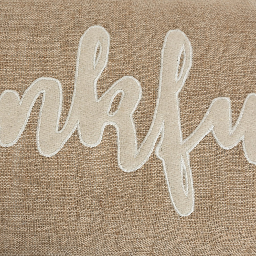 Thankful Cream and Burlap Decorative Lumbar Throw Pillow