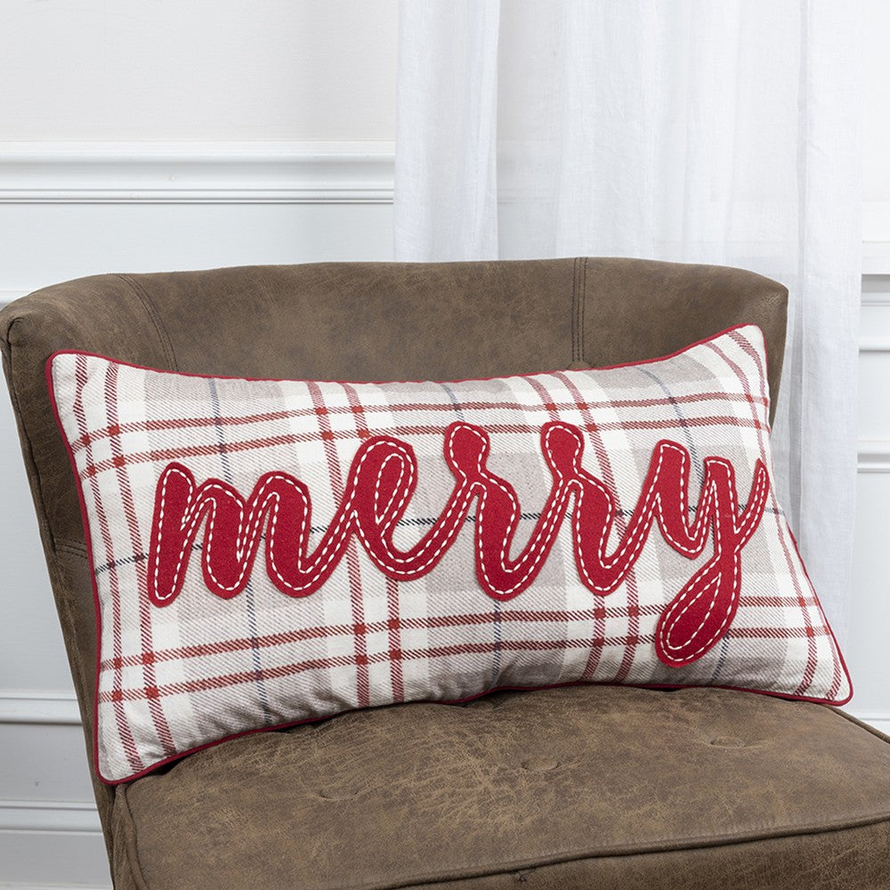 Red and Gray Christmas Plaid Lumbar Throw Pillow