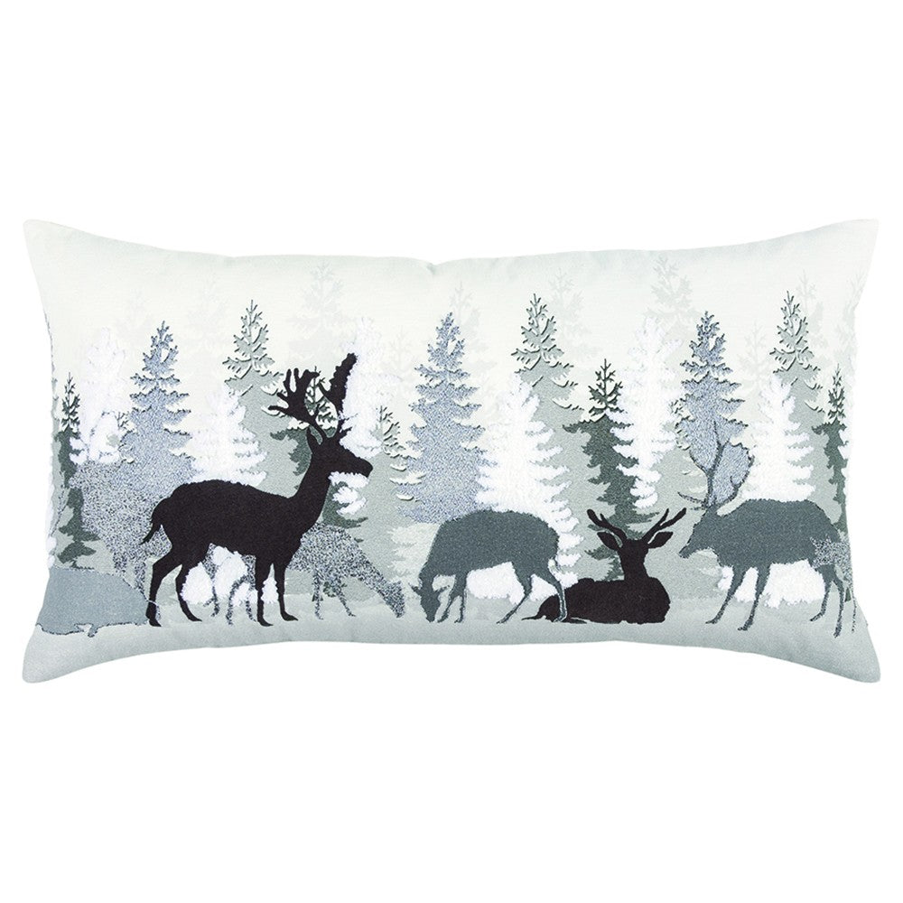 Gray Woodland Deer Decorative Lumbar Throw Pillow