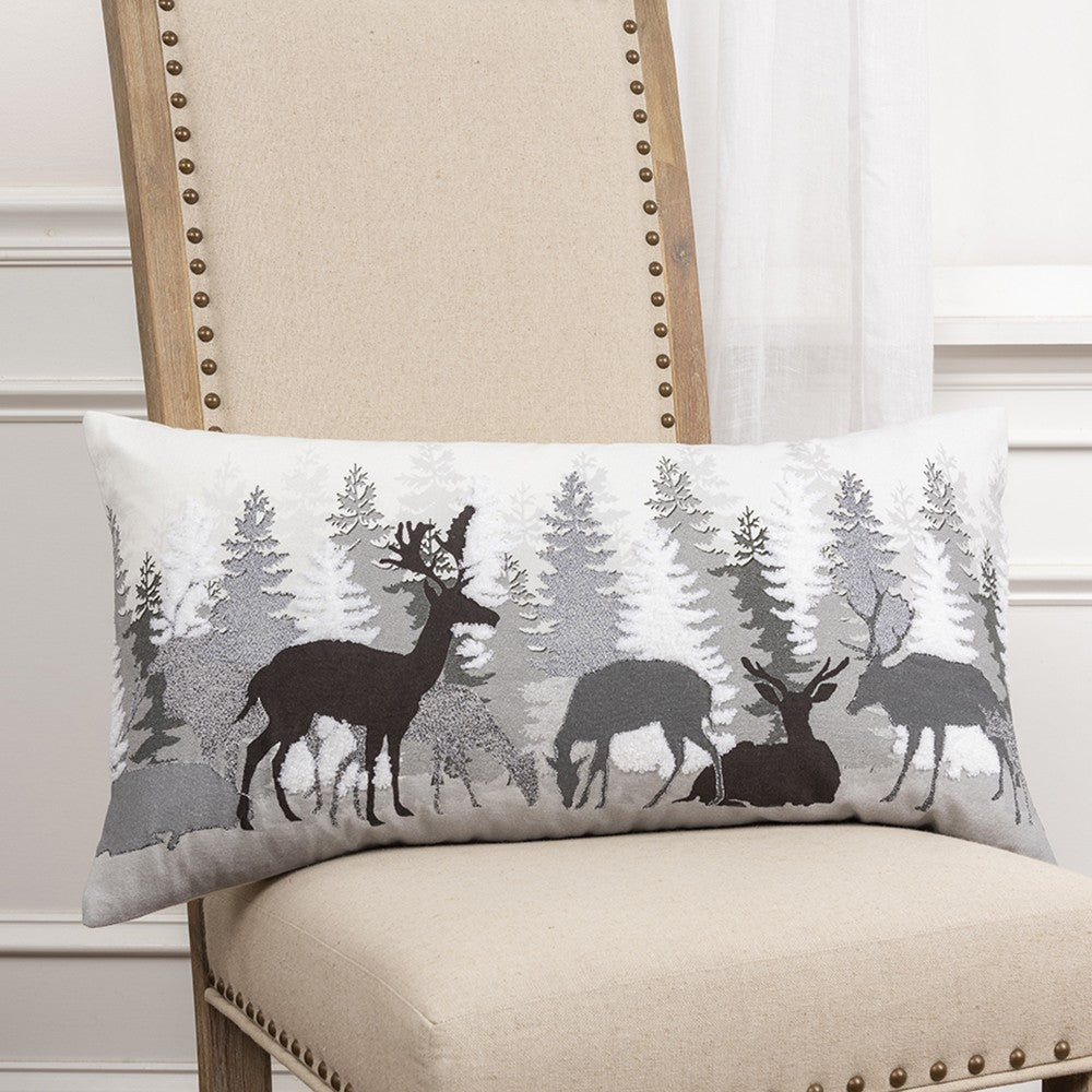 Gray Woodland Deer Decorative Lumbar Throw Pillow