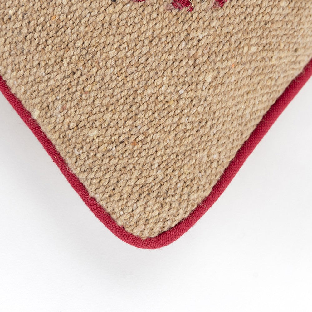 Mod Red and Black Ornaments Jute Lumbar Throw Pillow