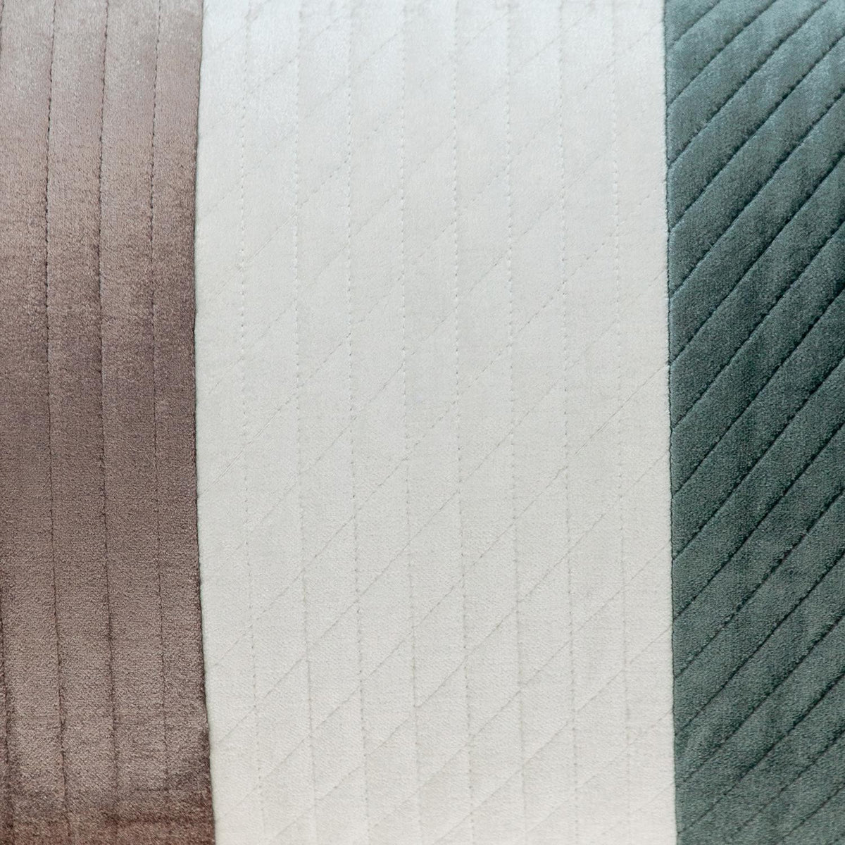 Taupe and Smokey Green Quilted Colorblock Velvet Lumbar Throw Pillow
