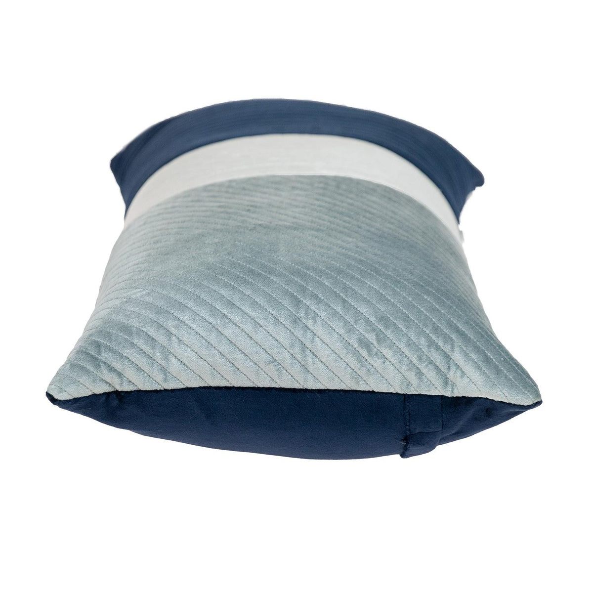 Navy Blue and Silver Quilted Colorblock Velvet Lumbar Throw Pillow