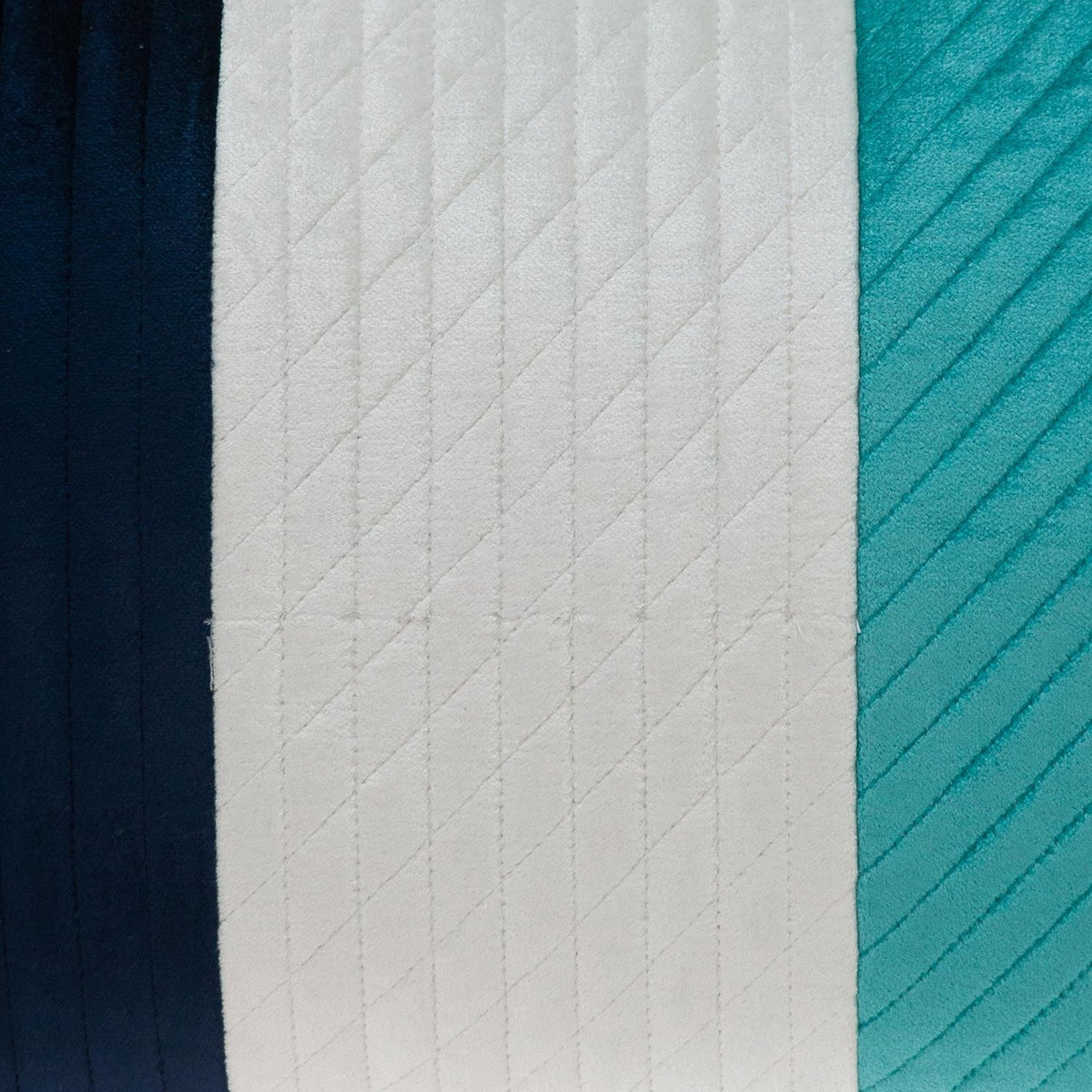 Navy Blue and Sea Blue Quilted Colorblock Velvet Lumbar Throw Pillow