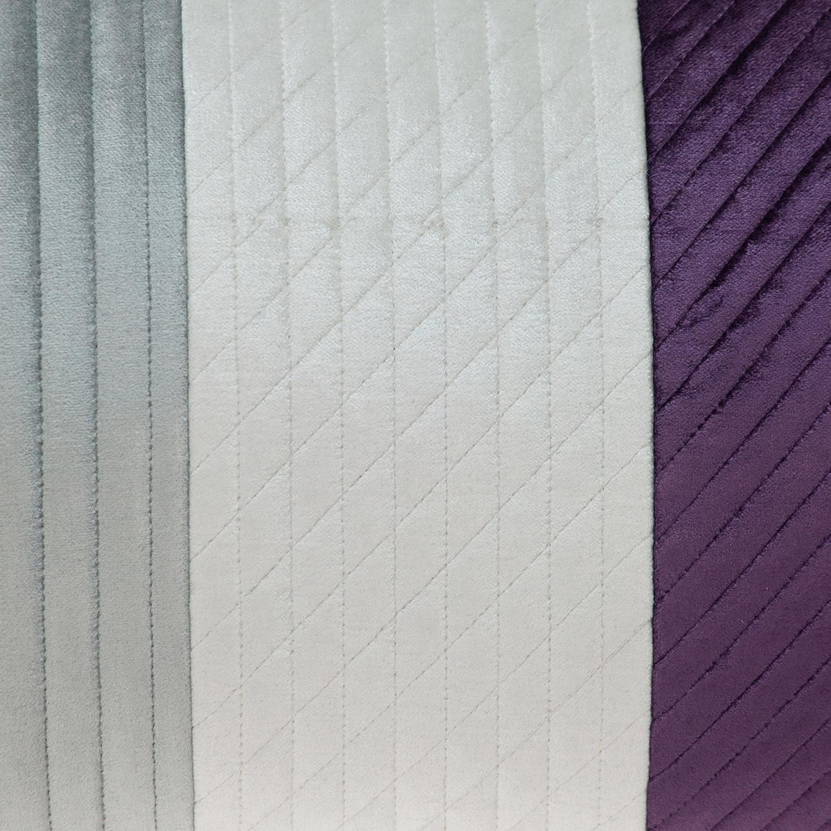 Silver and Purple Quilted Colorblock Velvet Lumbar Throw Pillow