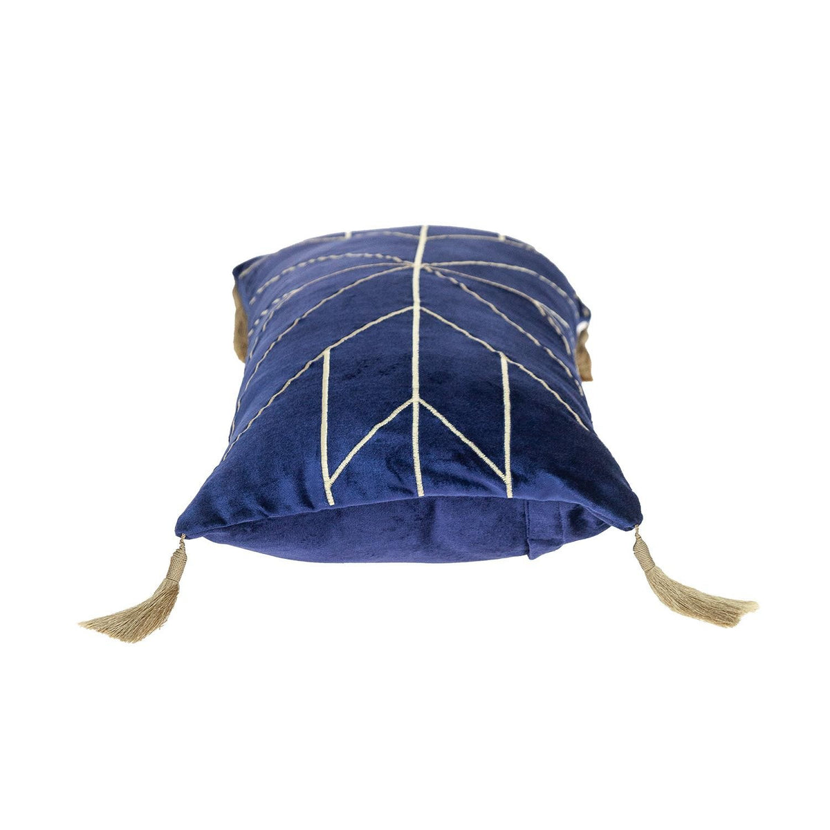 Blue and Gold Geo Velvet Lumbar Pillow with Gold Tassels