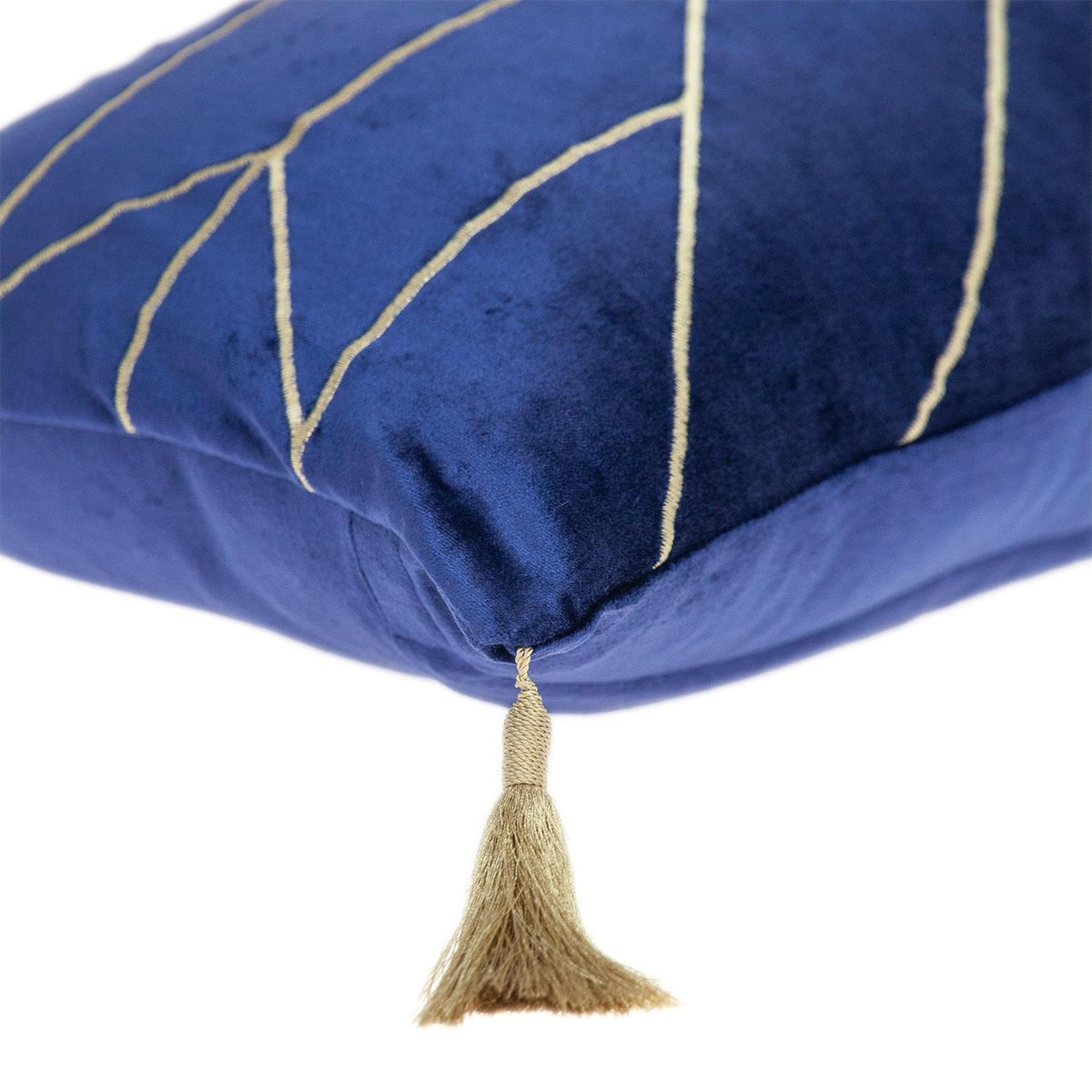 Blue and Gold Geo Velvet Lumbar Pillow with Gold Tassels