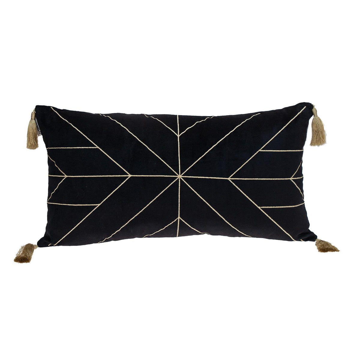 Black and Gold Geo Velvet Lumbar Pillow with Gold Tassels