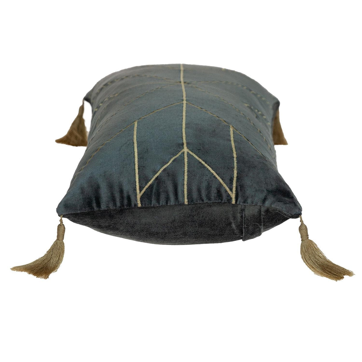 Charcoal and Gold Geo Velvet Lumbar Pillow with Gold Tassels