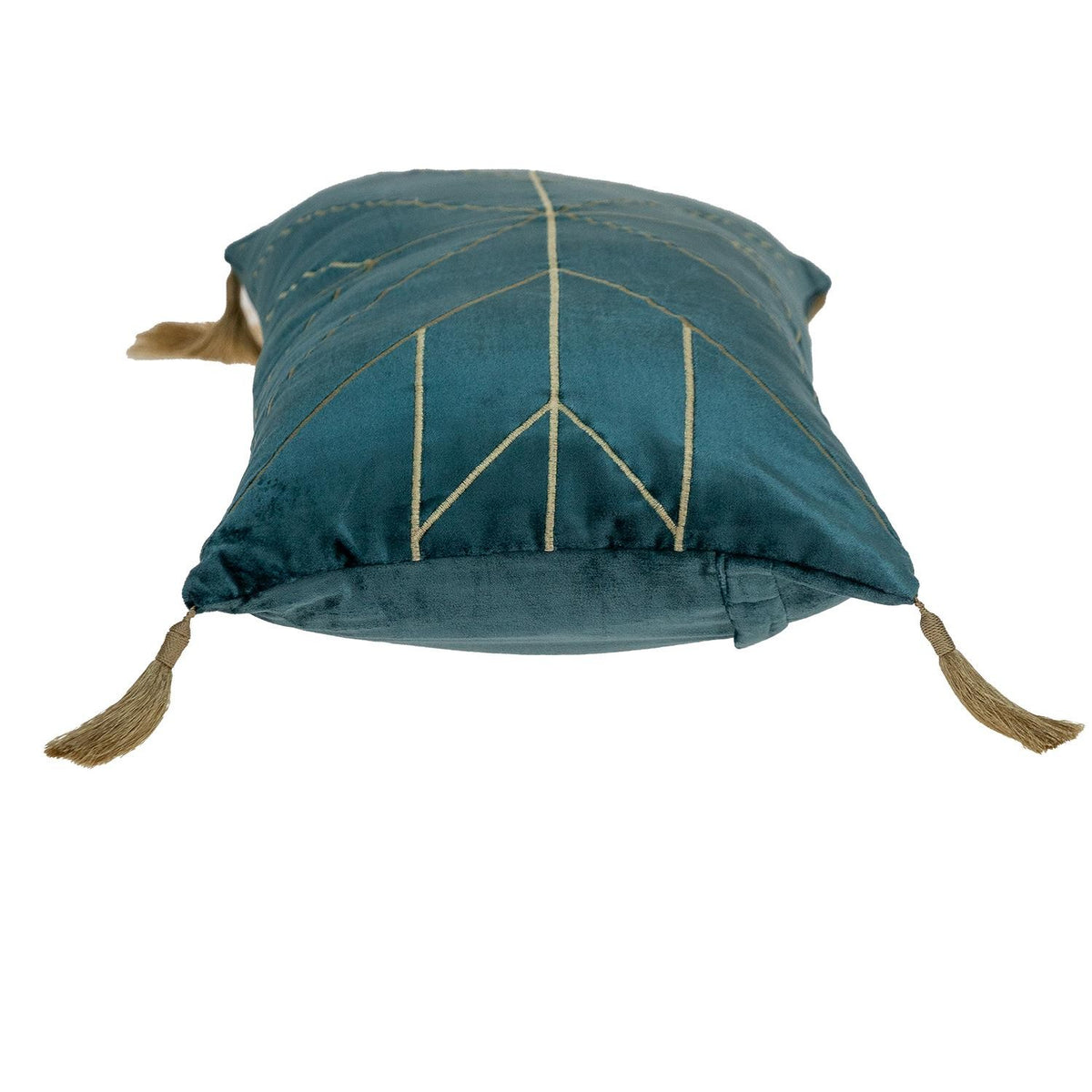 Teal and Gold Geo Velvet Lumbar Pillow with Gold Tassels