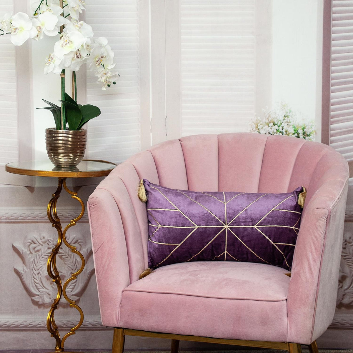 Black Gold and Blue Tufted Velvet Lumbar Pillow