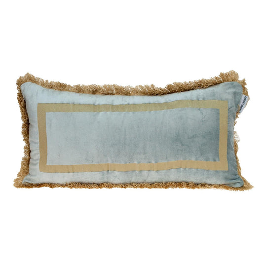 Boho Gray with Gold Fringe Decorative Lumbar Throw Pillow