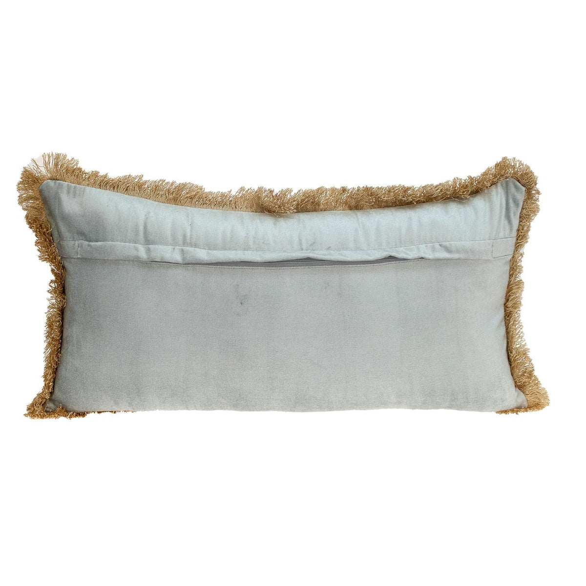 Boho Gray with Gold Fringe Decorative Lumbar Throw Pillow