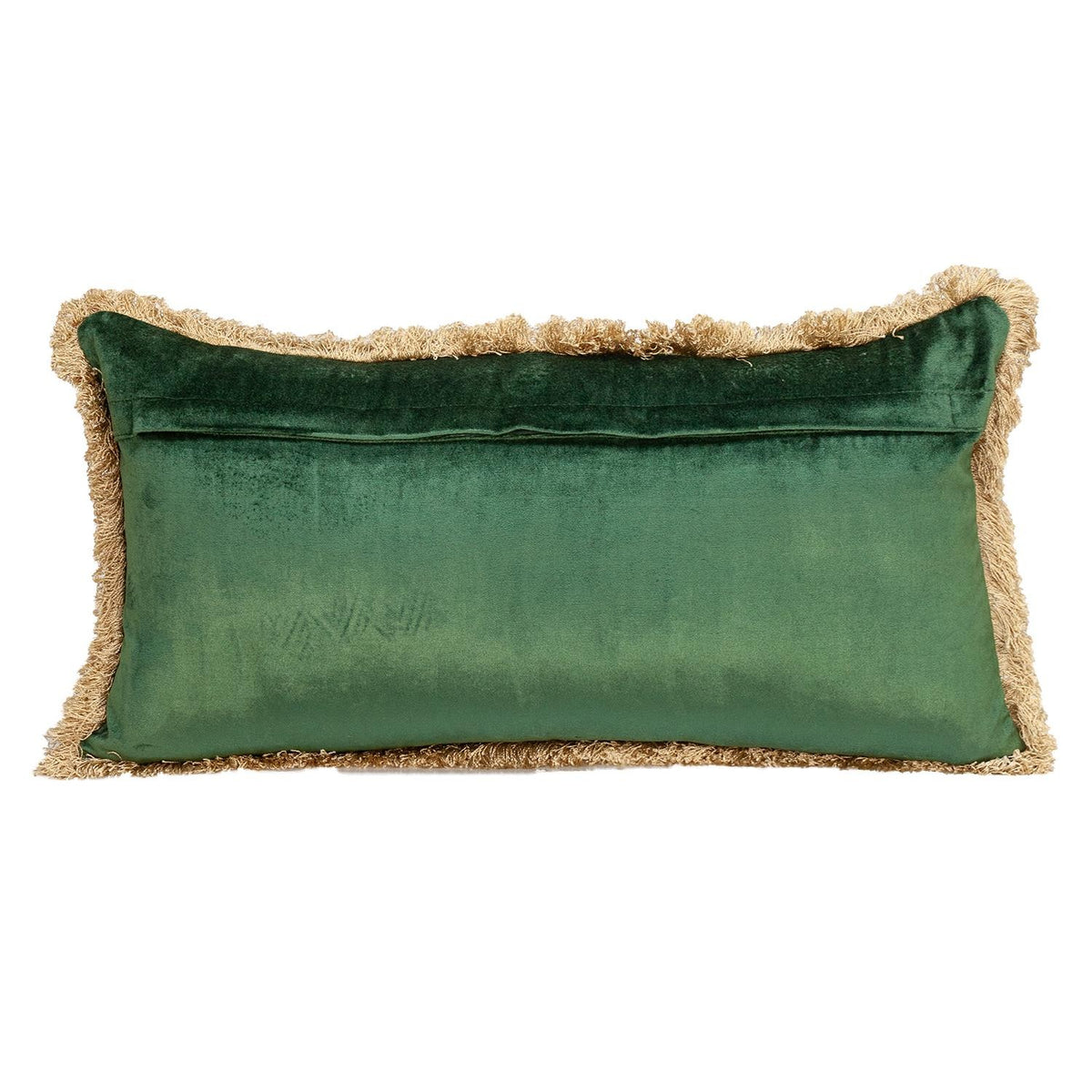 Boho Green with Gold Fringe Decorative Lumbar Throw Pillow