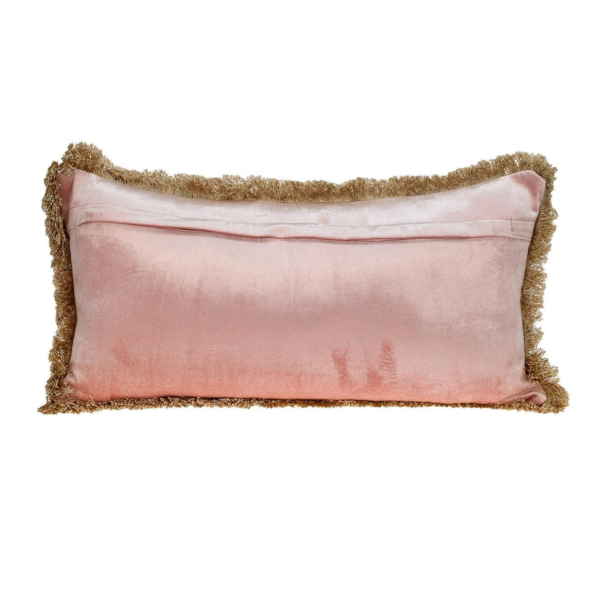 Boho Pink with Gold Fringe Decorative Lumbar Throw Pillow