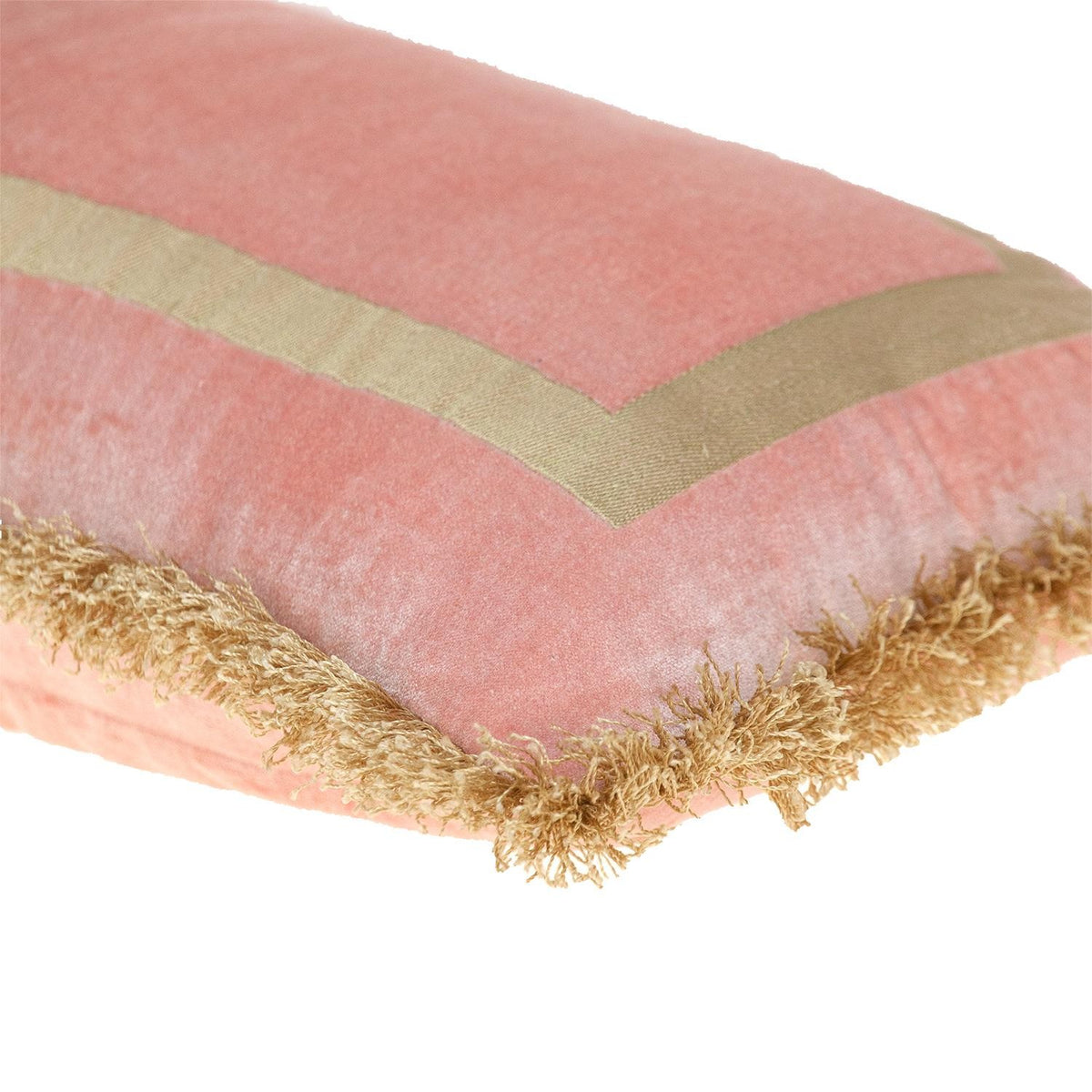 Boho Pink with Gold Fringe Decorative Lumbar Throw Pillow