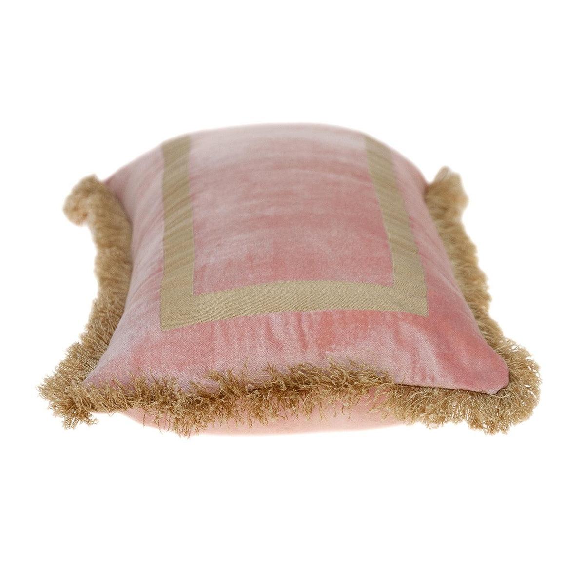 Boho Pink with Gold Fringe Decorative Lumbar Throw Pillow