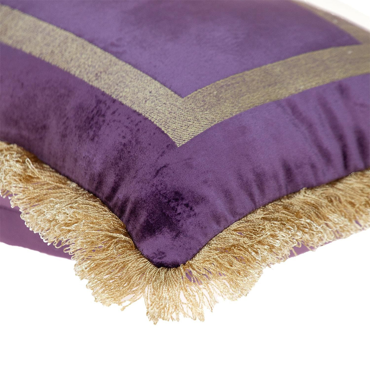 Boho Purple with Gold Fringe Decorative Lumbar Throw Pillow