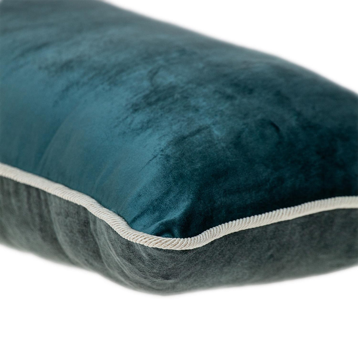 Reversible Gray and Teal Lumbar Velvet Throw Pillow
