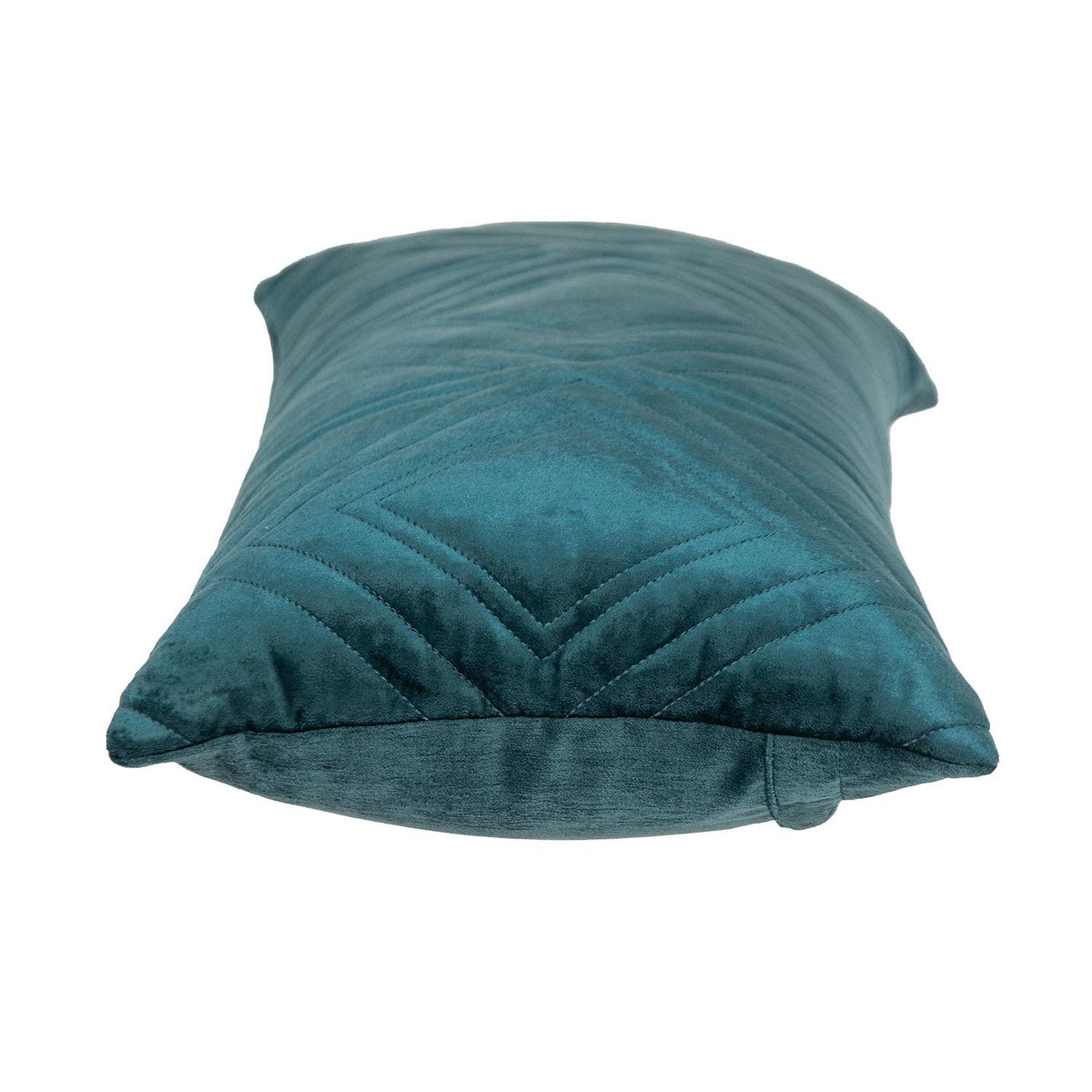 Teal Quilted Diamonds Velvet Solid Color Lumbar Pillow