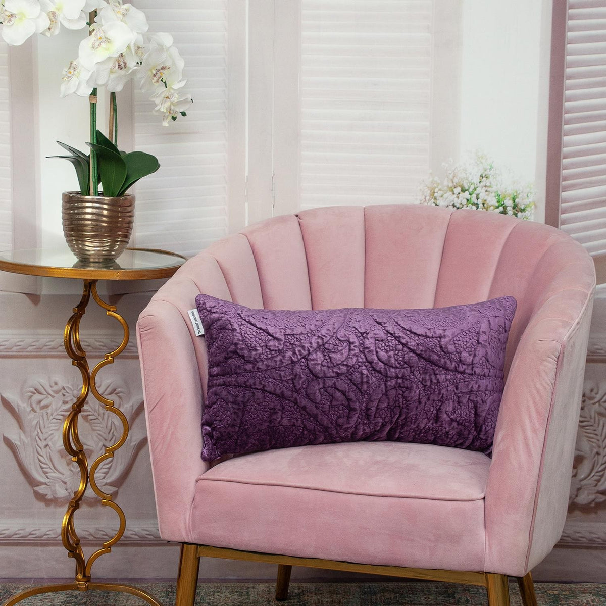 Purple Quilted Velvet Lumbar Throw Pillow