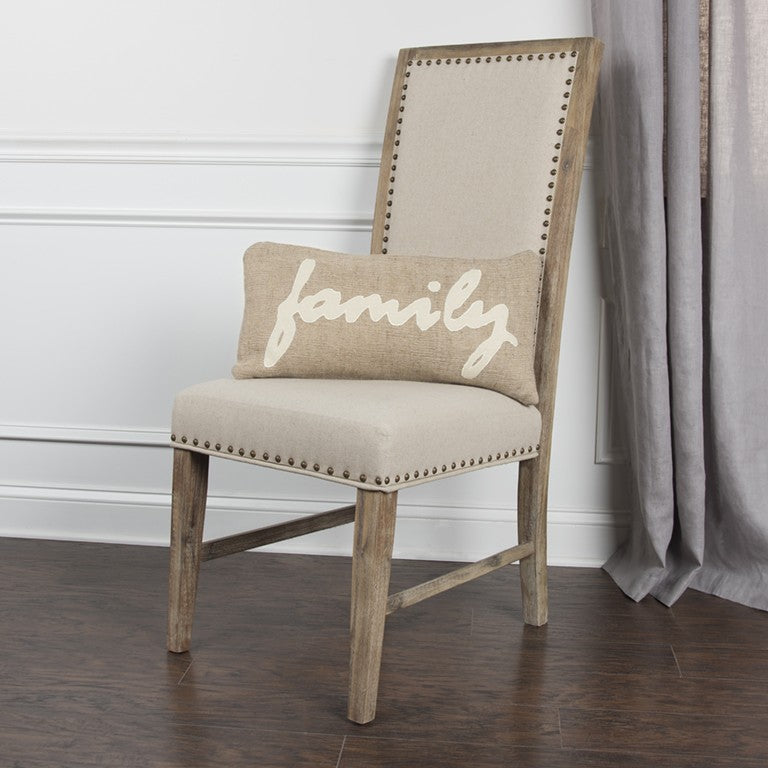 Tan Family Felt Applique Burlap Throw Pillow